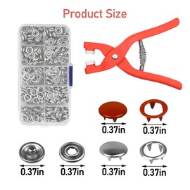 250 Sets Press Stud Set with Pliers, 9.5 mm Hollow and Fixed Metal Buttons, Metal Press Studs Without Sewing, Press Stud Pliers Set for DIY Crafts, Children's Clothing, Clothing, Bags, Sewing