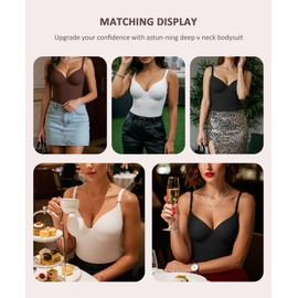 FeelinGirl Shapewear Bodysuits for Women Tummy Control: Thong Body Suit with Underwire Deep V Neck Sculpting Snatched Waist Body Shaper, White, M
