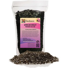Premium African Violets and Gesneriad Premium Soil Mix by Gardenera - Horticultural Perlite (25%) + Vermiculite (25%) + Sphagnum Peat Moss (50%) - Made in USA - (4 Quart Bag)