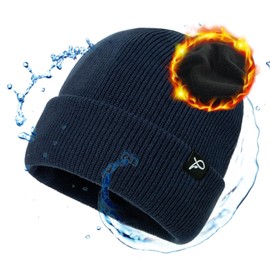 TOP-EX Winter Beanie Hats for Men Big Head Waterproof Rain Fleece Lined Cold Weather Skull Caps Hunting Running Ski Warm Navy Blue XL L X-Large Large
