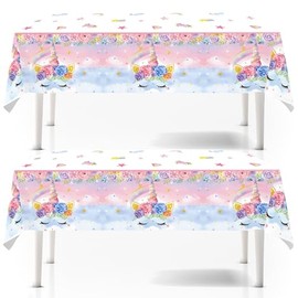 2Pcs Unicorn Summer Party Table Cloth for Euro 2024,137*274cm Water Print Party Plastic Table Cover Unicorn Theme Party Pink Unicorn Beach Party Decorations Tablecloths for Pool Underwater Party Decor