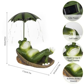 VOHESEA Solar Frog Garden Figures, Solar Garden Figures Frogs with Umbrella Light, Turtle Garden Decoration, Waterproof LED Garden Figures for Yard Decoration, Balcony, Garden Gifts