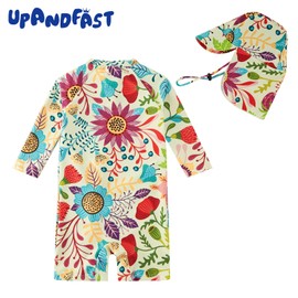 Recyclable Baby Girls Full Zip Swimwear with Sun Hat UPF 50+ Sun Protection Toddler One-Piece Swimsuit Infant Sunsuit (Hot Summer, 18-24 Months)