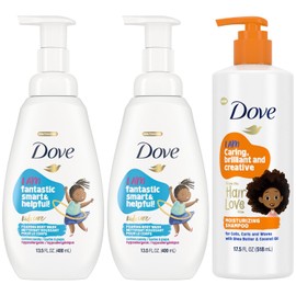 Dove Kids Care Body Wash 2-Pack + Moisturizing Shampoo Bundle - Cotton Candy Foaming Cleanser & Dove Shampoo with Shea Butter for Kids' Curly Hair (3 Piece Set)