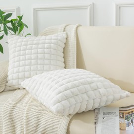 ZTYROLJ Plush Cushion Covers, Super Soft Decorative Cushion Covers, 80 x 80 cm, Plaid Decorative Cushion Cover, Couch Cushion, Decorative Cover for Sofa, Living Room, Bedroom (White)