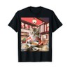 Funny Japanese Cat w/ Kimono Eating Ramen in Resturant T-Shirt