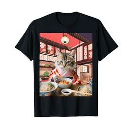 Funny Japanese Cat w/ Kimono Eating Ramen in Resturant T-Shirt