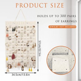 Hanging Earring Organiser, Felt Earring Organiser, Wall Mounting Earring Stand, Wall Mounting Jewellery Storage Bag, Hanging Earring Holder, for Earring Brooches, Pins and Bracelets (Beige)