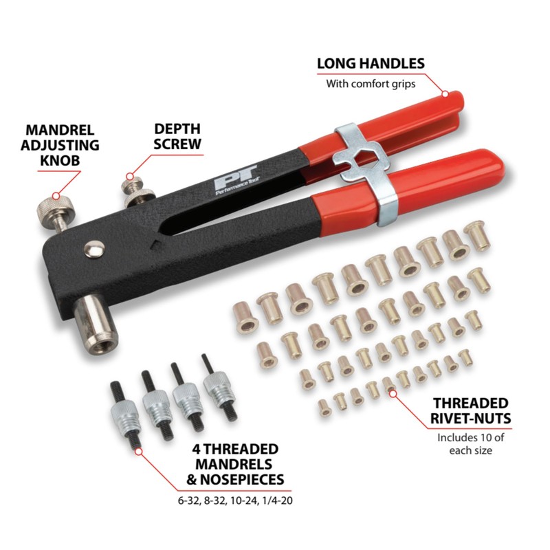 Performance Tool W2006 SAE Rivet Nut Kit Set, Riveter Tool,