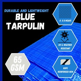 SHIELDMASTER 6' X 8' Blue Poly Tarp Cover | 5 Mil Thickness | 100% Waterproof, UV Resistant, Rip and Tear Proof Tarpaulin | Includes Grommets | Great for Outdoors & Protecting Valuables