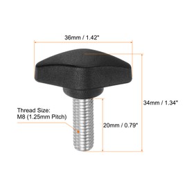 sourcing map 4pcs Tee Wing Knobs Thumb Screws M8 x 20mm Standard Male Thread Plastic T Knobs Handles Hand Clamping Knobs Grip Thumbscrew, Black