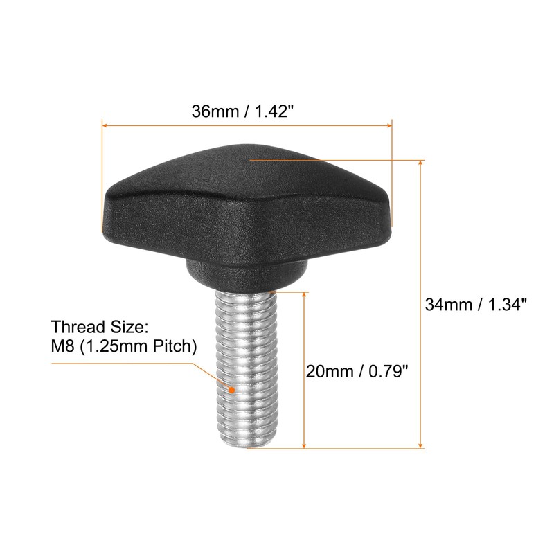 sourcing map 4pcs Tee Wing Knobs Thumb Screws M8 x