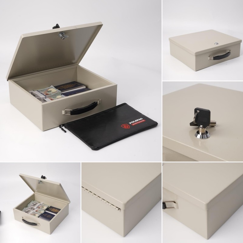 Polspag Fireproof Document Box with Key Lock & Fireproof Money