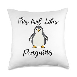 Cute Penguins Ironic Quotes & Gifts Girl Likes Penguins Wildlife Expedition Polar Throw Pillow, 18x18, Multicolor