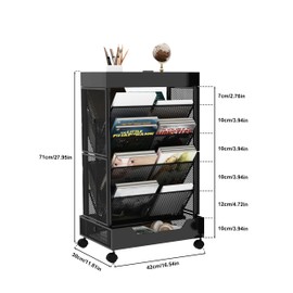 UMDONX Double-Sided Bookshelf Cart,Rolling Book Cart Large Capacity Sturdy Design for Home, Office and Kids Holds A4 Paper, Letter-Size/Legal-Size Documents
