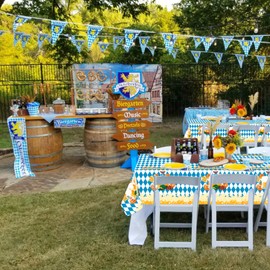 3Pcs Oktoberfest Tablecloth,Blue and White Oktoberfest Party Tablecloth,Oktoberfest Plastic Table Cover for Man Woman German Bavarian Beer Festival Birthday Party Dining Banquet Supplies,54×108 Inch