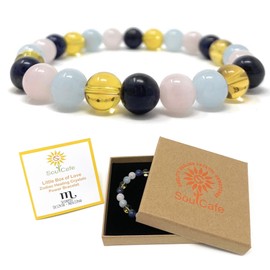 Scorpio Crystal Bracelet - Power Bead Bracelet - Zodiac Birthstones - Gift Box & Scorpio Tag - Sodalite, Rose Quartz, Aquamarine, Citrine