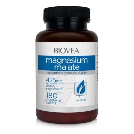 Biovea Suplemento de malato de Magnesio y acido Malico 425 mg en 180 tabletas veganas sabor neutro Estimula la energa celular, Mejora la digestin y...