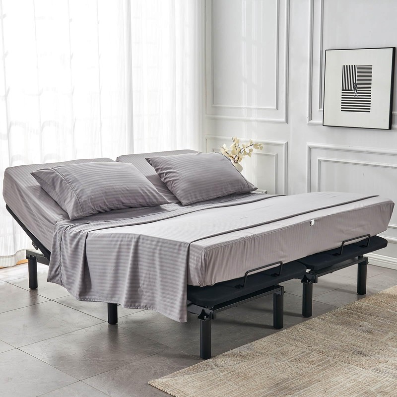 Kingnex Striped Split Top California King Sheets Sets for Adjustable