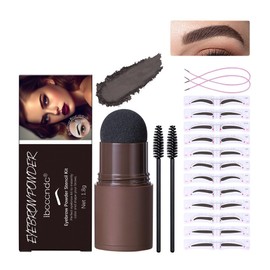 Gecomo One Step Eyebrow Stamp Orthopedic Kit - Reusable Eyebrow Stencils with 12 Eyebrow Powder Stamps 2 Eyebrow Pen Brushes, Long Lasting Waterproof Eyebrow Makeup (03# Dark Brown)