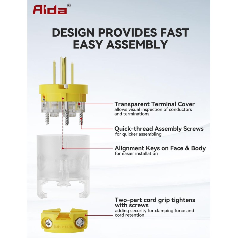 AIDA Lighted Plug and Connector Set, Straight Blade Cord End