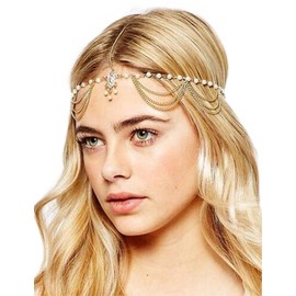 Chargances Women Head Chain Gold-tone Rhinestone Crystal Bridal Head Chain Wedding Hair Accessorie Indian Costume Jewelry Egyptian Headband Belly Dance or 1920s Fashion Style Party Headpiece for Women