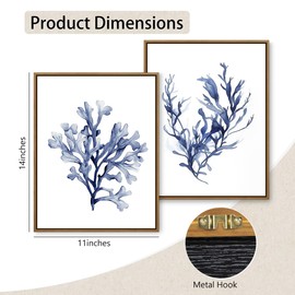 Watercolor Sea Coral Wall Art Set of 2 Navy Blue Corals Wall Decor, 11"x14"