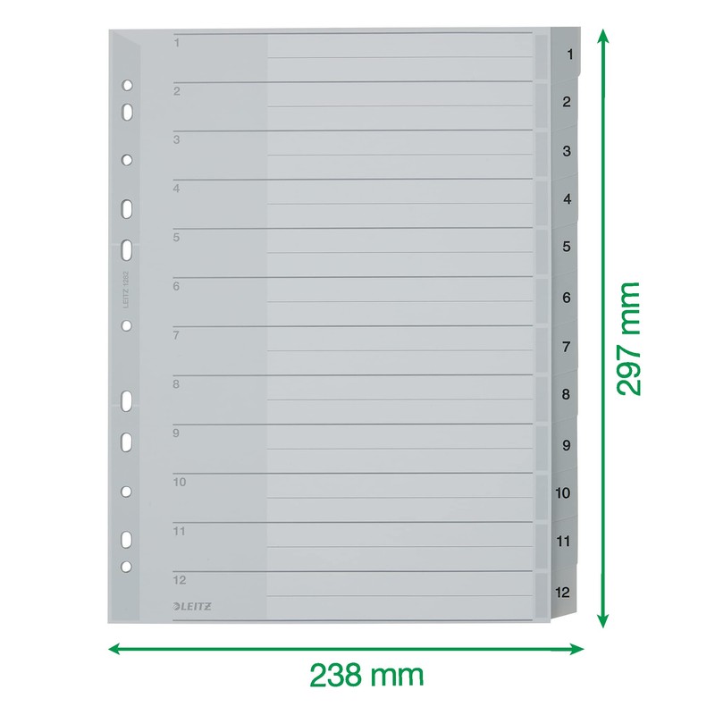 Leitz Plastic Index (1-12, A4, PP, 12 Sheets), Grey