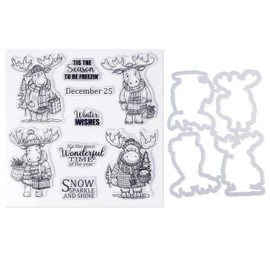 Christmas Cutting Dies and Stamps Set, Reindeer Cutting Dies Metal Stamping Die Christmas Die Cuts Deer Dies Stencils Embossing Template for Card Making DIY Xmas Crafts Scrapbooking Supplies