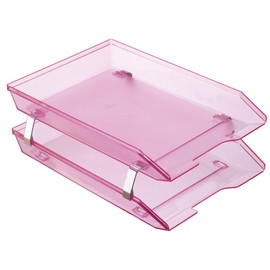 Acrimet Facility 2 Tier Letter Tray Front Load Plastic Desktop File Organizer (Clear Pink Color)