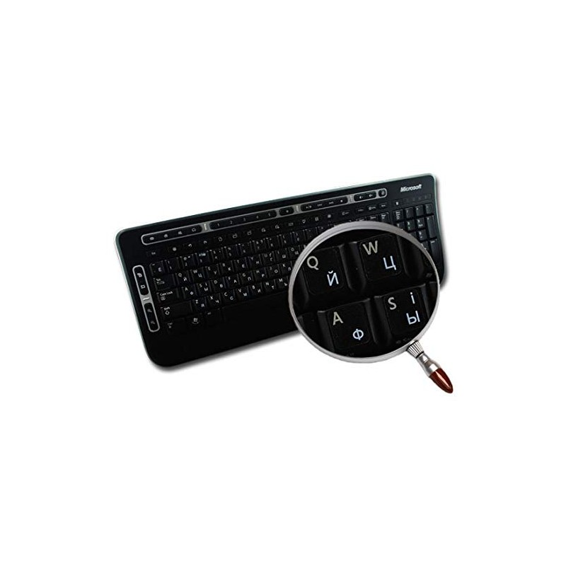 Ukrainian Russian Cyrillic Keyboard Labels with White Lettering ON Transparent