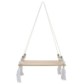 Hanging Wood Floating Shelves Nordic Wall Hanging Shelf Swing Wall Storage Shelf for Living Room Bedroom, [White Gray]