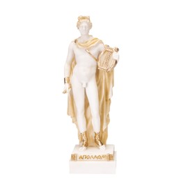 BEAUTIFUL GREEK STATUES Apollo God Of Music Poetry Art Gold Tone Alabaster Statue Sculpture 9"