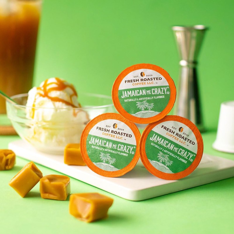 Fresh Roasted Coffee, Jamaican Me Crazy, Flavored Coffee Pods, 24