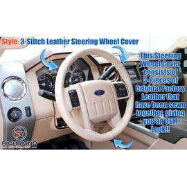 Richmond Auto Upholstery - Leather Wrap Steering Wheel Cover, Tan compatible with 2008-2009 Ford F-250 F-350 F-450 F-550 Lariat