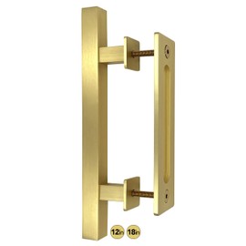 Rio Salto 12-Inch Brushed Brass Vintage Gold Barn Door Handle Kit Closet Door Handle Stainless Steel Pull Handle Flush Handle Set Large Sliding Door Handles (1-Pack, 12")