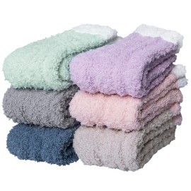 6 Pairs Womens Fuzzy Socks Winter Warm Soft Cozy Fluffy Microfiber House Sleeping Slipper Socks Christmas Gifts,A2-Solid 01