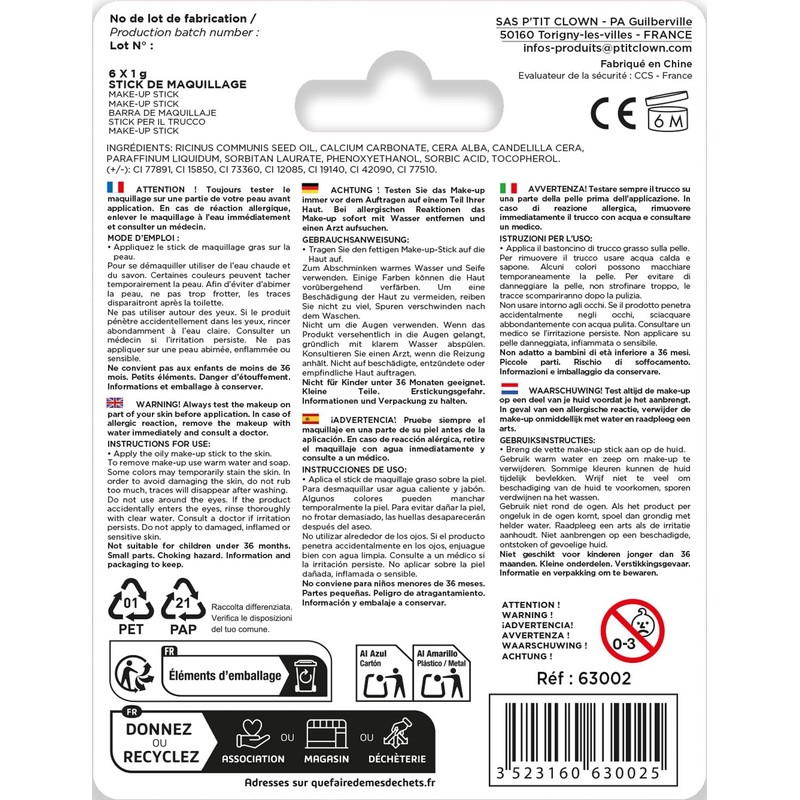 P'tit Clown re63002 Makeup Stick Rainbow