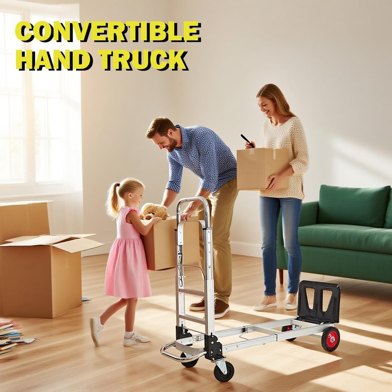 EAGWON 3-in-1 Aluminum Folding Hand Truck Dolly, 600 lbs Heavy