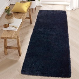 Garvee Soft Fluffy Runner Rug 2x8 for Hallway Bedside Long Runner Rug Non-Slip Tie-Dyed Plush Shag Runner Modern Solid Color Throw Carpet for Living Room Nursery Entryway Girls Kids Room, Navy