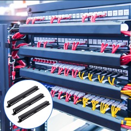 8 Pack 1U 19 Inch Cable Manager 24 Slot Horizontal Rack Mount Cable Rack Server Rack Cable Management Cable Organizer Raceway Metal Finger Duct with Cover and Screw for Wire Network Wall Cord, Black