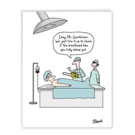 NobleWorks - Jumbo Funny Get Well Greeting Card (8.5 x 11 Inch) - Humor Cartoons, Feel Better Soon Card - Chainsaw Anesthesia J1300