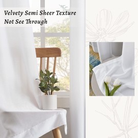 Melodieux White Velvety Semi Sheer Curtains 63 Inch Length for Bedroom, Living Room Elegant Soft Texture Rod Pocket Voile Drapes, 52 by 63 Inch (2 Panels)