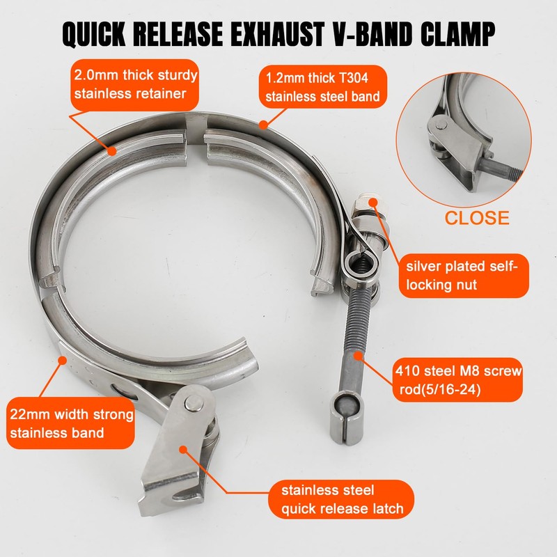 Elifecenter 3.5 Inch Exhaust V band Clamp T304 Stainless Steel