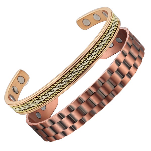 Earth Therapy Ultimate Set - Minimal, Rope, & Hammered Cuffs - Pure Copper Magnetic Bracelets - For Women Men - Adjustable - Ultra Strength