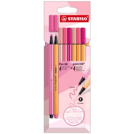 STABILO Premium Felt Tip Pens & Fineliner Pen 68 Point 88 - Shades of Pink - Pack of 8