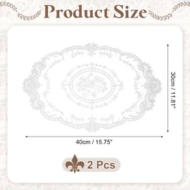 sourcing map 2 Pcs Lace Placemats, 12x16-in Vintage Table Doilies Oval Embroidered Crochet Lace Dolly Cup Mat for Table Vase Home Decor, White