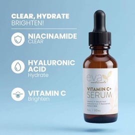 Vitamin C Serum Plus 2% Retinol, 3.5% Niacinamide, 5% Hyaluronic Acid, 2% Salicylic Acid, 10% MSM, 20% Vitamin C - Skin Clearing Serum - Anti-Aging Skin Repair, Supercharged Face Serum (1 oz)