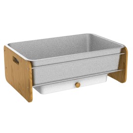 DOUNAPI Stainless Steel Sifting Litter Box for Pine Pellet Cat Litter Non Clumping Litter System with Dust Collecting Drawer and Wooden Side Pandel