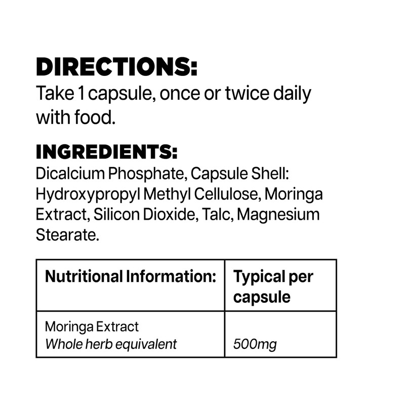 Moringa 500mg (180 Capsules) from Woods Supplements | Also Known